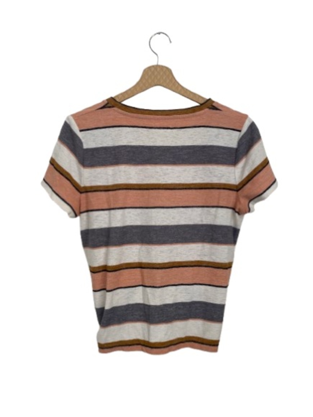Madewell Striped Tie-Front Short Sleeve Top in Peach, Gray and Cream - Picture 2 of 8